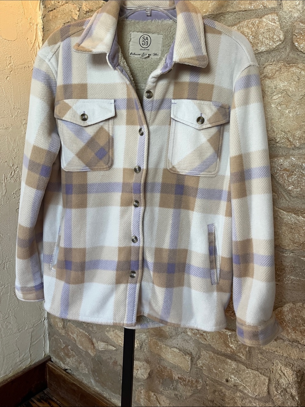 Sage Plaid Utility Jacket in Cream, Beige & Lavender
